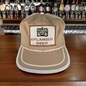 Erlanger Beer Rope Trucker Snapback Hat‎ Cap Vtg 80s Brown Mesh Patch Drawstring